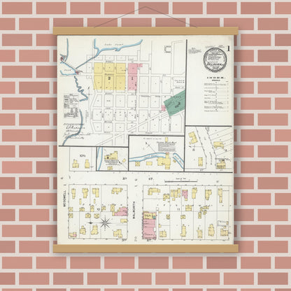 Old map wall art mockup — magnetic wood frame on brick wall — Sanborn Fire Insurance Map from Delavan, Walworth County, Wisconsin (1892) - Complete Map Set