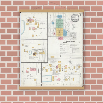 Old map wall art mockup — magnetic wood frame on brick wall — Sanborn Fire Insurance Map from Trenton, Clinton County, Illinois (1899) - Complete Map Set