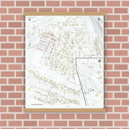 Old map wall art mockup — magnetic wood frame on brick wall — Sanborn Fire Insurance Map from Mingo Junction, Jefferson County, Ohio (1946), Sheet #0006