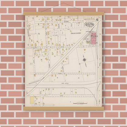 Old map wall art mockup — magnetic wood frame on brick wall — Sanborn Fire Insurance Map from Eagle Lake, Colorado County, Texas (1922), Sheet #0006