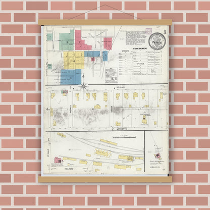 Old map wall art mockup — magnetic wood frame on brick wall — Sanborn Fire Insurance Map from Romeo, Macomb County, Michigan (1907) - Complete Map Set