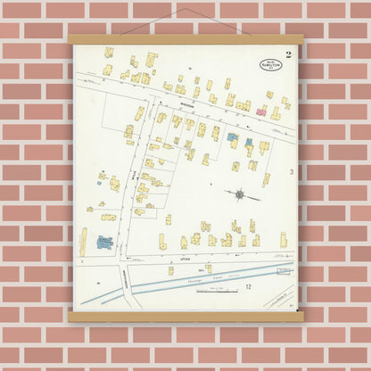 Old map wall art mockup — magnetic wood frame on brick wall — Sanborn Fire Insurance Map from Hamilton, Madison County, New York (1911), Sheet #0002
