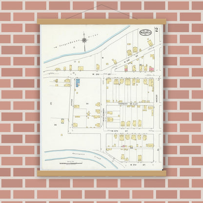 Old map wall art mockup — magnetic wood frame on brick wall — Sanborn Fire Insurance Map from Nescopeck, Luzerne County, Pennsylvania (1919), Sheet #0002