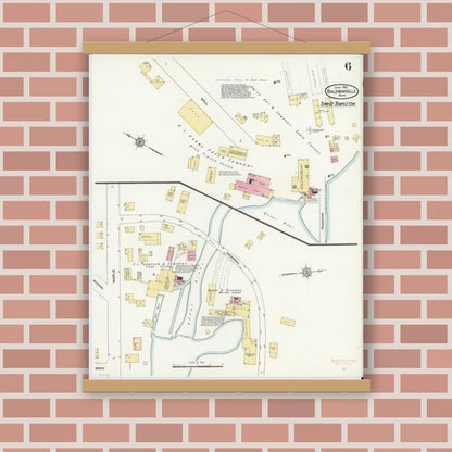 Old map wall art mockup — magnetic wood frame on brick wall — Sanborn Fire Insurance Map from Baldwinville, Worcester County, Massachusetts (1912), Sheet #0006