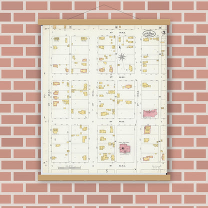 Old map wall art mockup — magnetic wood frame on brick wall — Sanborn Fire Insurance Map from Little Falls, Morrison County, Minnesota (1902), Sheet #0003
