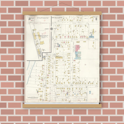 Old map wall art mockup — magnetic wood frame on brick wall — Sanborn Fire Insurance Map from Dundee, Monroe County, Michigan (1949), Sheet #0003