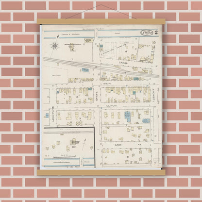 Old map wall art mockup — magnetic wood frame on brick wall — Sanborn Fire Insurance Map from Lemont, Cook County, Illinois (1886), Sheet #0002