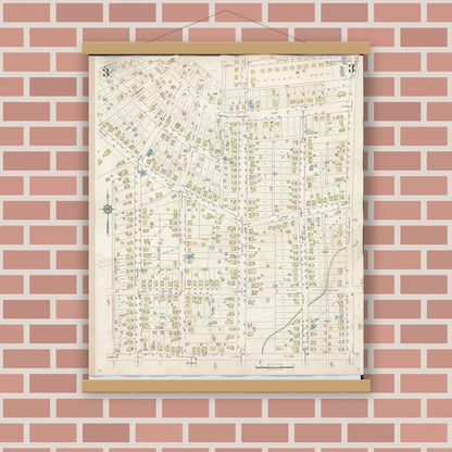 Old map wall art mockup — magnetic wood frame on brick wall — Sanborn Fire Insurance Map from Wilmington, Clinton County, Ohio (1949), Sheet #0003