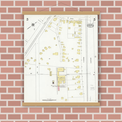 Old map wall art mockup — magnetic wood frame on brick wall — Sanborn Fire Insurance Map from Sanford, Lee County, North Carolina (1925), Sheet #0005
