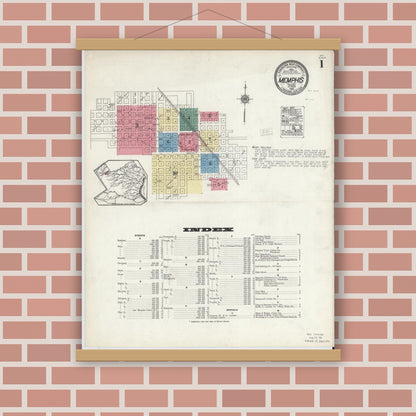 Old map wall art mockup — magnetic wood frame on brick wall — Sanborn Fire Insurance Map from Memphis, Hall County, Texas (1920), Sheet #0001