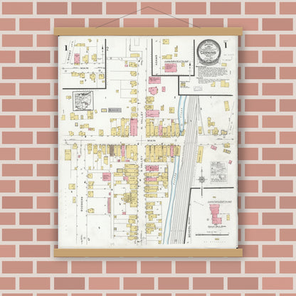 Old map wall art mockup — magnetic wood frame on brick wall — Sanborn Fire Insurance Map from Corning, Perry County, Ohio (1926), Sheet #0001