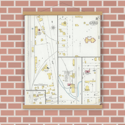 Old map wall art mockup — magnetic wood frame on brick wall — Sanborn Fire Insurance Map from New Richmond, St. Croix County, Wisconsin (1900), Sheet #0003