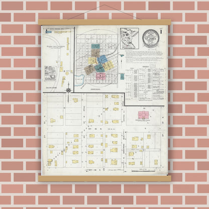 Old map wall art mockup — magnetic wood frame on brick wall — Sanborn Fire Insurance Map from Saint James, Watonwan County, Minnesota (1924) - Complete Map Set