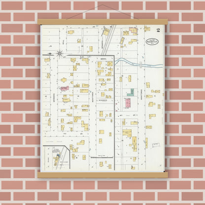 Old map wall art mockup — magnetic wood frame on brick wall — Sanborn Fire Insurance Map from Reedsville, Manitowoc County, Wisconsin (1906), Sheet #0002