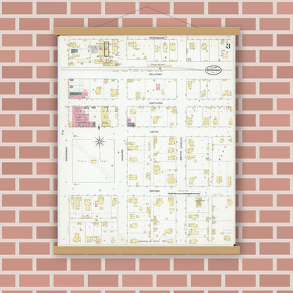 Old map wall art mockup — magnetic wood frame on brick wall — Sanborn Fire Insurance Map from Newman, Douglas County, Illinois (1909), Sheet #0003