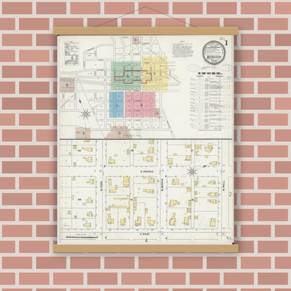 Old map wall art mockup — magnetic wood frame on brick wall — Sanborn Fire Insurance Map from Morrison, Whiteside County, Illinois (1897) - Complete Map Set