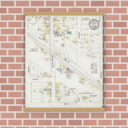 Old map wall art mockup — magnetic wood frame on brick wall — Sanborn Fire Insurance Map from Saint Charles, Winona County, Minnesota (1892) - Complete Map Set