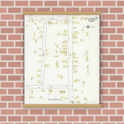 Old map wall art mockup — magnetic wood frame on brick wall — Sanborn Fire Insurance Map from Laurens, Otsego County, New York (1916), Sheet #0002