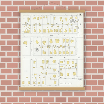 Old map wall art mockup — magnetic wood frame on brick wall — Sanborn Fire Insurance Map from Corsicana, Navarro County, Texas (1905), Sheet #0005