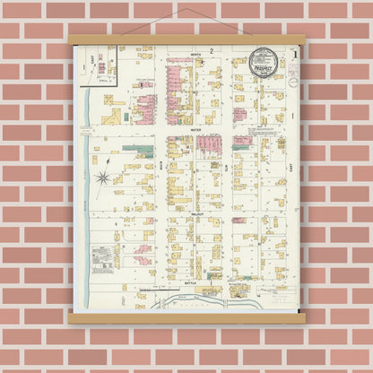 Old map wall art mockup — magnetic wood frame on brick wall — Sanborn Fire Insurance Map from Prospect, Marion County, Ohio (1901) - Complete Map Set
