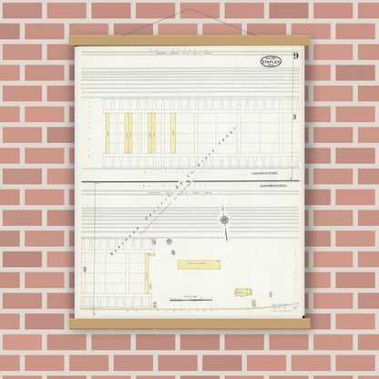Old map wall art mockup — magnetic wood frame on brick wall — Sanborn Fire Insurance Map from Staples, Todd County, Minnesota (1909), Sheet #0009