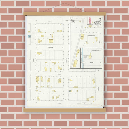 Old map wall art mockup — magnetic wood frame on brick wall — Sanborn Fire Insurance Map from Hersey, Osceola County, Michigan (1908), Sheet #0002