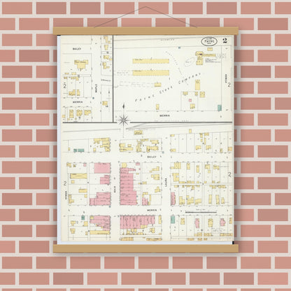 Old map wall art mockup — magnetic wood frame on brick wall — Sanborn Fire Insurance Map from Payne, Paulding County, Ohio (1899), Sheet #0002