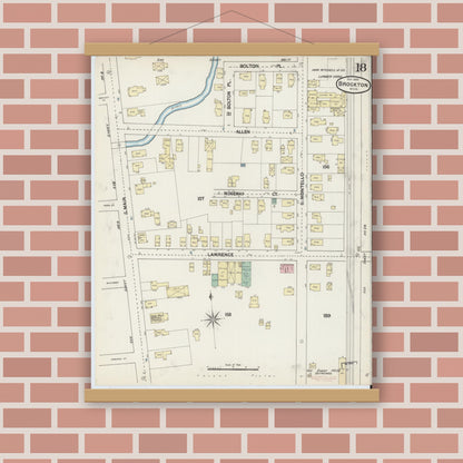 Old map wall art mockup — magnetic wood frame on brick wall — Sanborn Fire Insurance Map from Brockton, Plymouth County, Massachusetts (1889), Sheet #0018