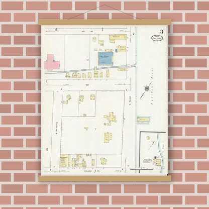 Old map wall art mockup — magnetic wood frame on brick wall — Sanborn Fire Insurance Map from Daytona, Volusia County, Florida (1912), Sheet #0003