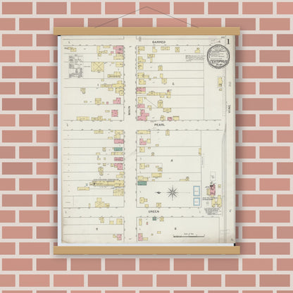 Old map wall art mockup — magnetic wood frame on brick wall — Sanborn Fire Insurance Map from Teutopolis, Effingham County, Illinois (1893), Sheet #0001