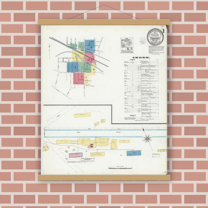 Old map wall art mockup — magnetic wood frame on brick wall — Sanborn Fire Insurance Map from Fairport, Monroe County, New York (1905) - Complete Map Set