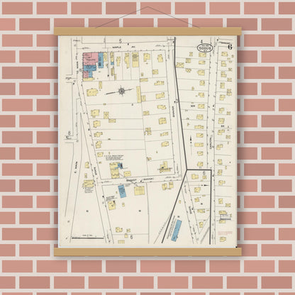 Old map wall art mockup — magnetic wood frame on brick wall — Sanborn Fire Insurance Map from Sodus, Wayne County, New York (1915), Sheet #0006
