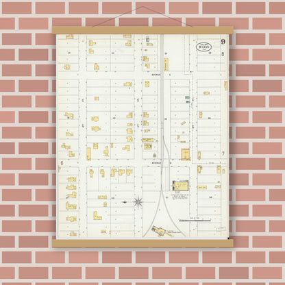 Old map wall art mockup — magnetic wood frame on brick wall — Sanborn Fire Insurance Map from Miami, Dade County, Florida (1903), Sheet #0009
