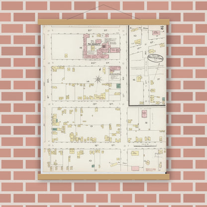 Old map wall art mockup — magnetic wood frame on brick wall — Sanborn Fire Insurance Map from Whitestone, Queens County, New York (1886), Sheet #0002