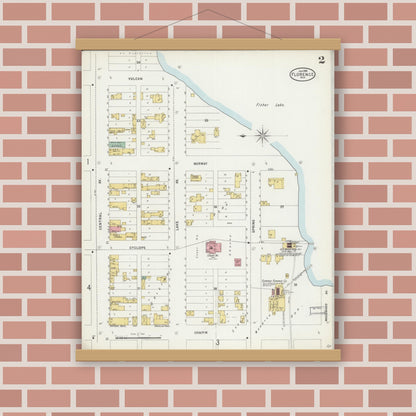 Old map wall art mockup — magnetic wood frame on brick wall — Sanborn Fire Insurance Map from Florence, Florence County, Wisconsin (1898) - Complete Map Set