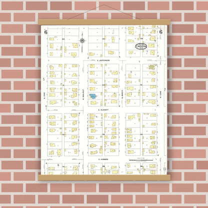 Old map wall art mockup — magnetic wood frame on brick wall — Sanborn Fire Insurance Map from Creston, Union County, Iowa (1923), Sheet #0006