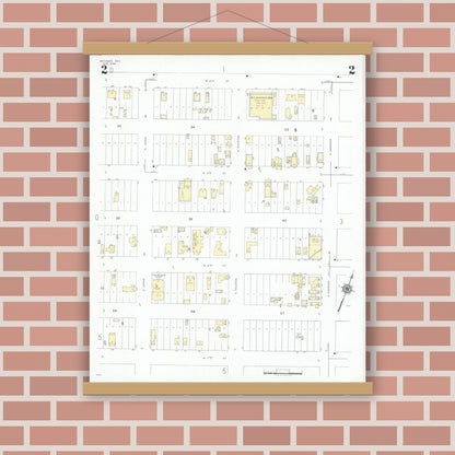 Old map wall art mockup — magnetic wood frame on brick wall — Sanborn Fire Insurance Map from McCamey, Upton County, Texas (1946), Sheet #0002