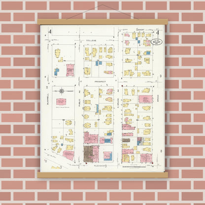 Old map wall art mockup — magnetic wood frame on brick wall — Sanborn Fire Insurance Map from Beloit, Rock County, Wisconsin (1926), Sheet #0004