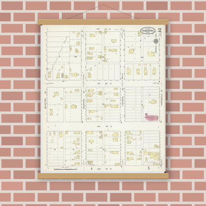 Old map wall art mockup — magnetic wood frame on brick wall — Sanborn Fire Insurance Map from Grand Rapids, Itasca County, Minnesota (1913), Sheet #0002