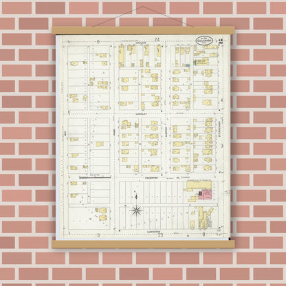 Old map wall art mockup — magnetic wood frame on brick wall — Sanborn Fire Insurance Map from Escanaba, Delta County, Michigan (1906), Sheet #0002
