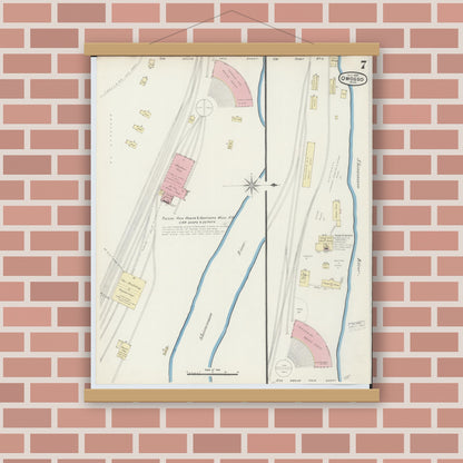 Old map wall art mockup — magnetic wood frame on brick wall — Sanborn Fire Insurance Map from Owosso, Shiawassee County, Michigan (1890), Sheet #0007