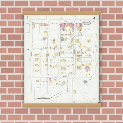 Old map wall art mockup — magnetic wood frame on brick wall — Sanborn Fire Insurance Map from Chandlerville, Cass County, Illinois (1900), Sheet #0004