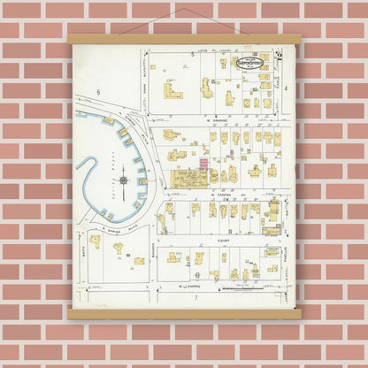 Old map wall art mockup — magnetic wood frame on brick wall — Sanborn Fire Insurance Map from Tarpon Springs, Pinellas County, Florida (1919), Sheet #0002