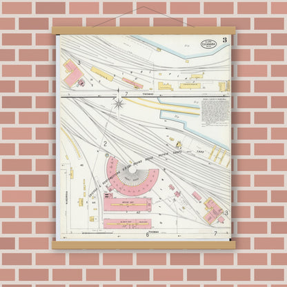 Old map wall art mockup — magnetic wood frame on brick wall — Sanborn Fire Insurance Map from Escanaba, Delta County, Michigan (1899), Sheet #0003