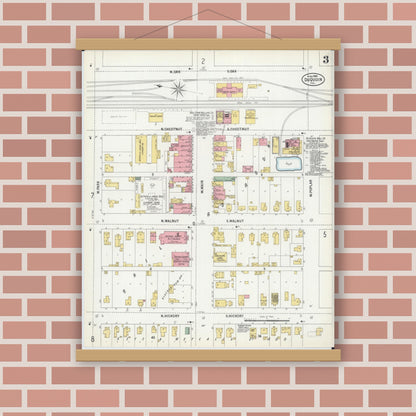 Old map wall art mockup — magnetic wood frame on brick wall — Sanborn Fire Insurance Map from Du Quoin, Perry County, Illinois (1900), Sheet #0003