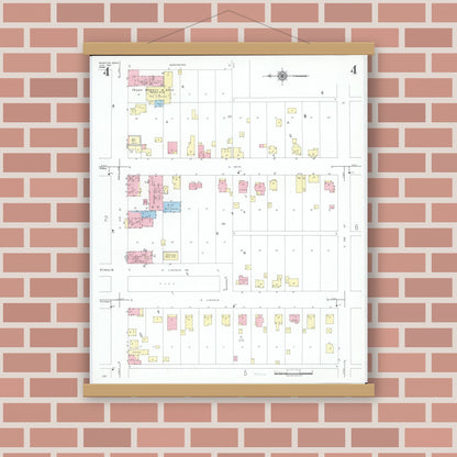 Old map wall art mockup — magnetic wood frame on brick wall — Sanborn Fire Insurance Map from Minster, Auglaize County, Ohio (1951), Sheet #0004