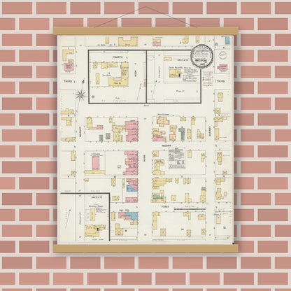 Old map wall art mockup — magnetic wood frame on brick wall — Sanborn Fire Insurance Map from Waterford, Erie County, Pennsylvania (1900), Sheet #0001