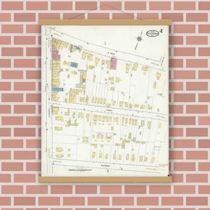 Old map wall art mockup — magnetic wood frame on brick wall — Sanborn Fire Insurance Map from Patchogue, Suffolk County, New York (1916), Sheet #0004