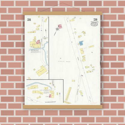 Old map wall art mockup — magnetic wood frame on brick wall — Sanborn Fire Insurance Map from Athol, Worcester County, Massachusetts (1936), Sheet #0028
