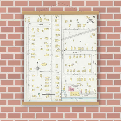 Old map wall art mockup — magnetic wood frame on brick wall — Sanborn Fire Insurance Map from Ilion, Herkimer County, New York (1897), Sheet #0002